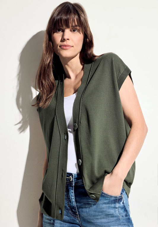 Cecil - Buttoned Sleevless Cardi  - 253775