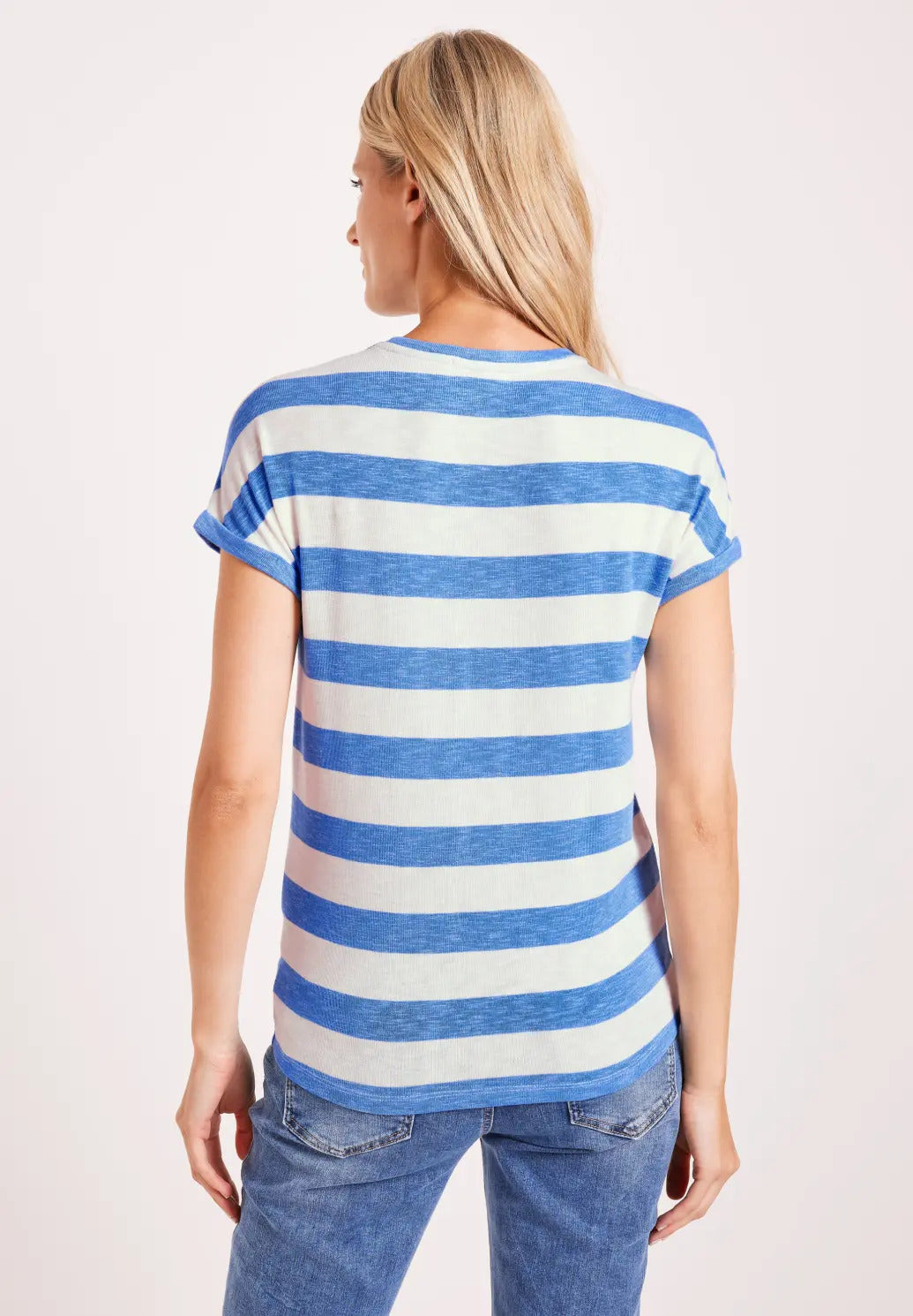 Cecil - Melange T-Shirt with Stripes - 319644