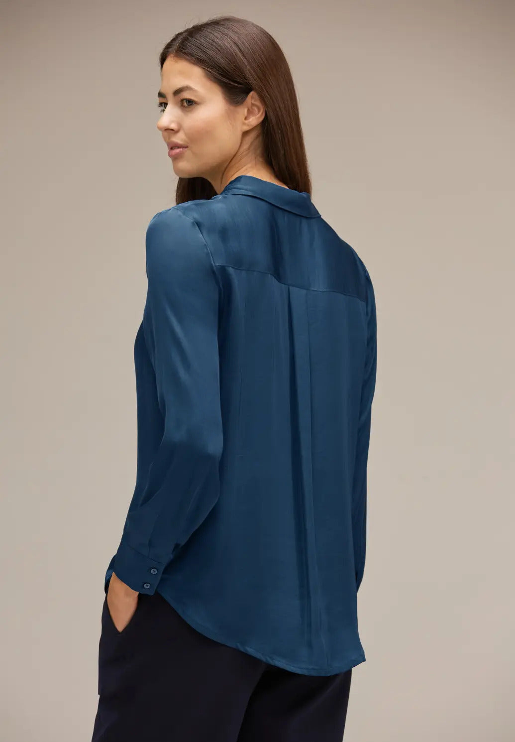 Street One - Solid Satin Shirtcollar Blouse - 344338