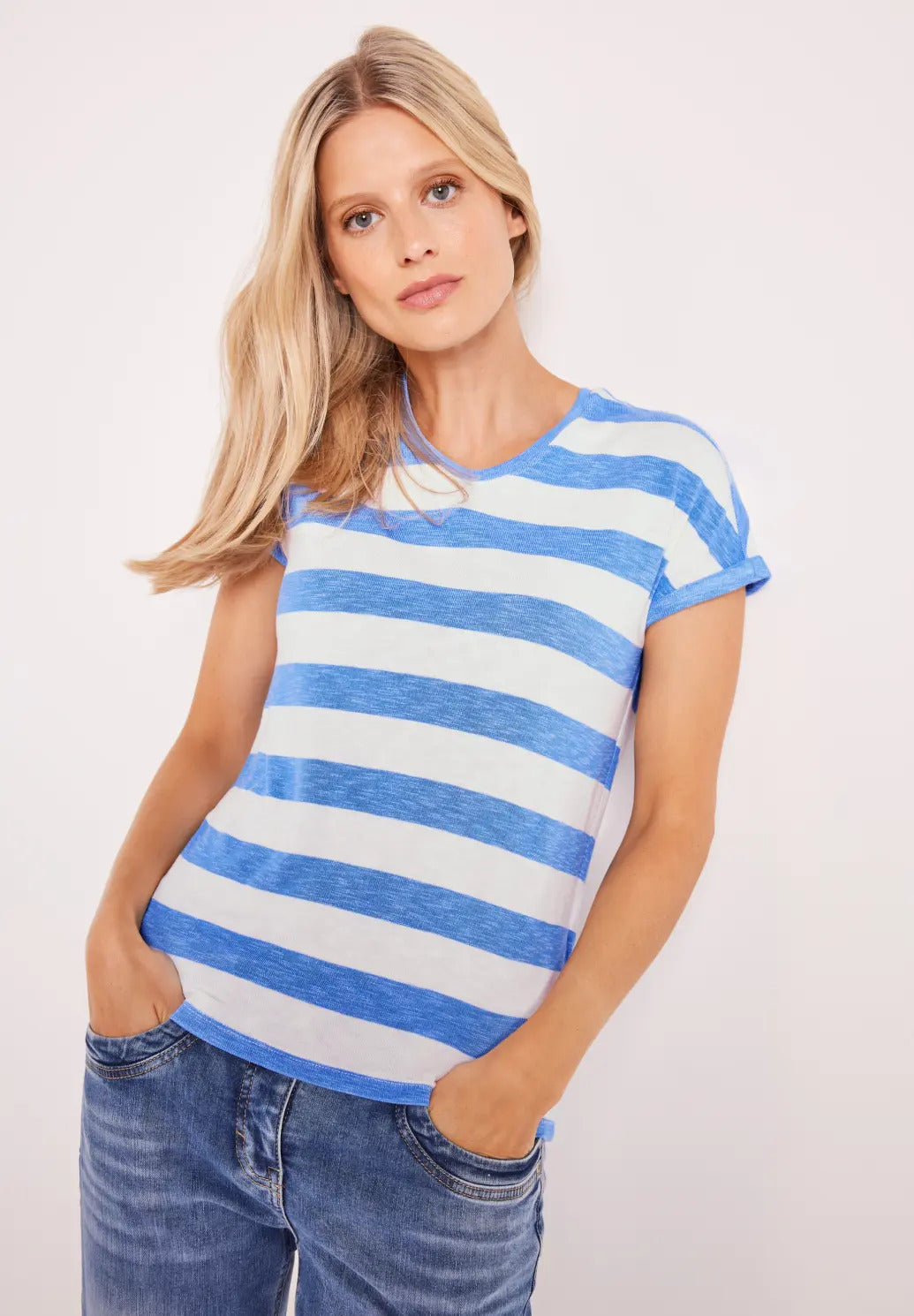 Cecil - Melange T-Shirt with Stripes - 319644