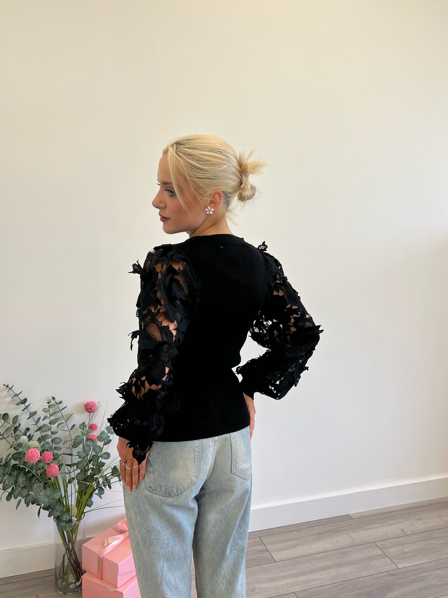 Lipstick - Crochet Sleeved Buttoned Top - M05146