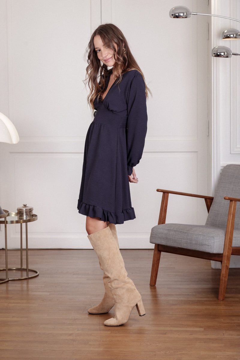 Actuelle - Knitted Rib V-Neck Dress - 23H025