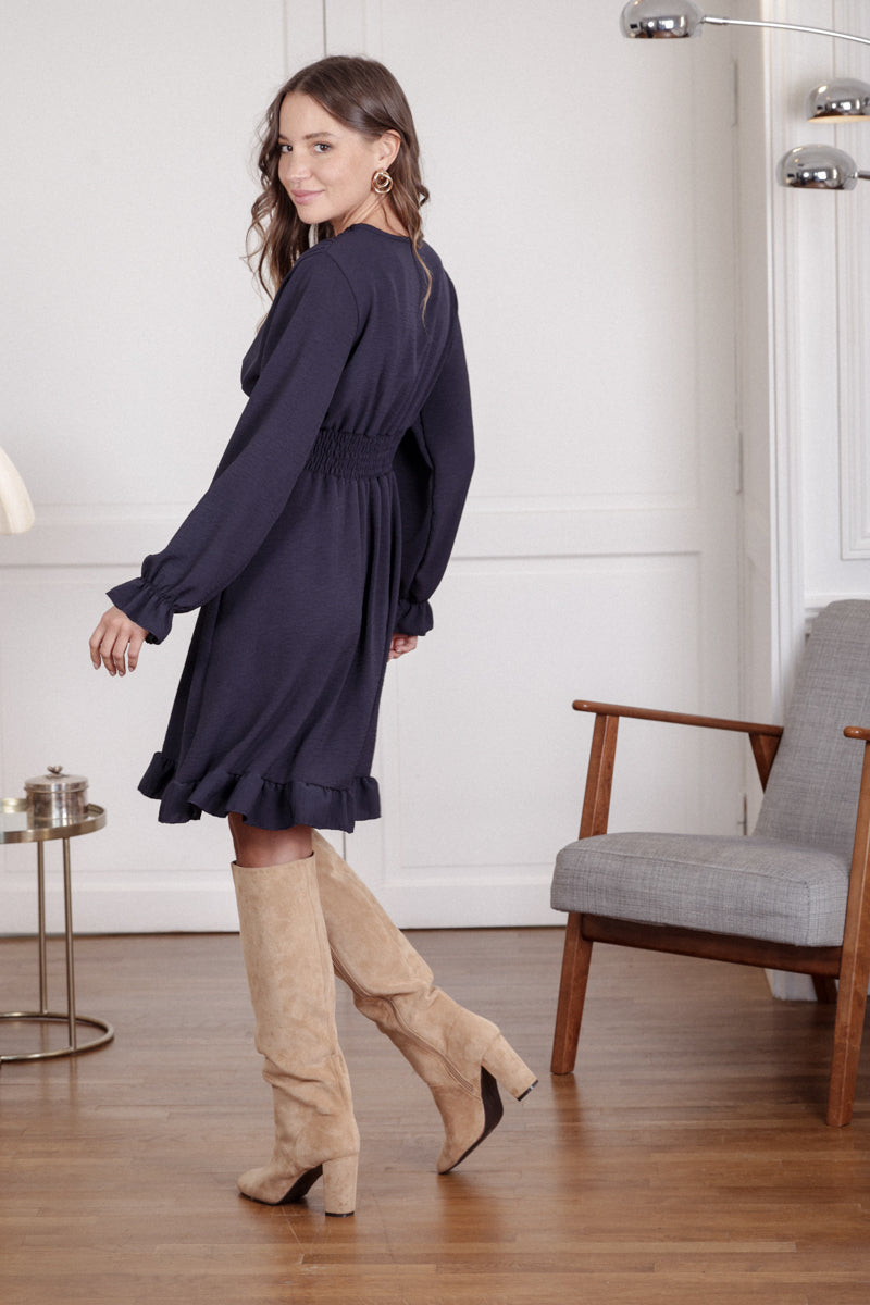 Actuelle - Knitted Rib V-Neck Dress - 23H025