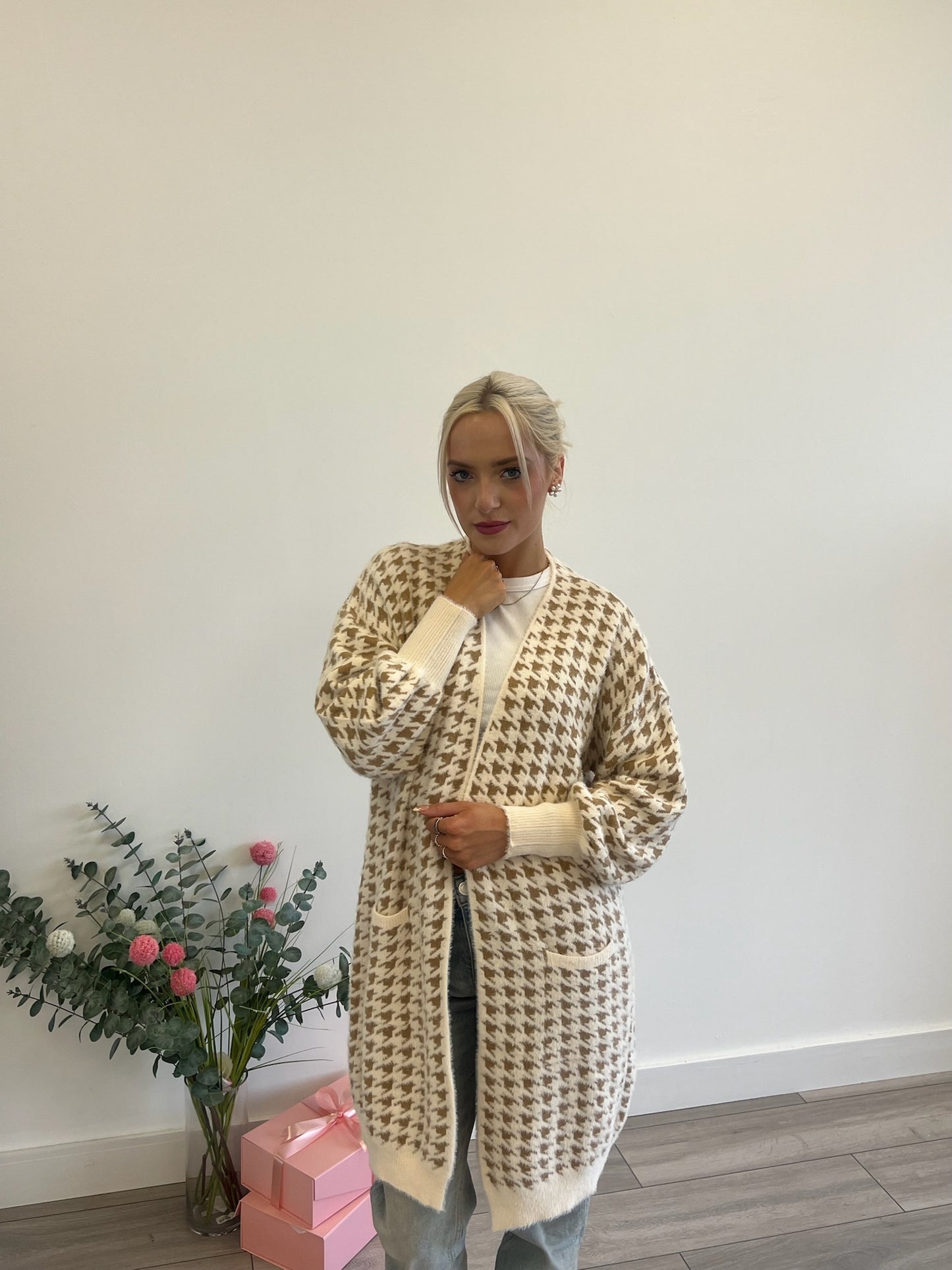 Lipstick - Knit Houndstooth Cardigan - Zm1793