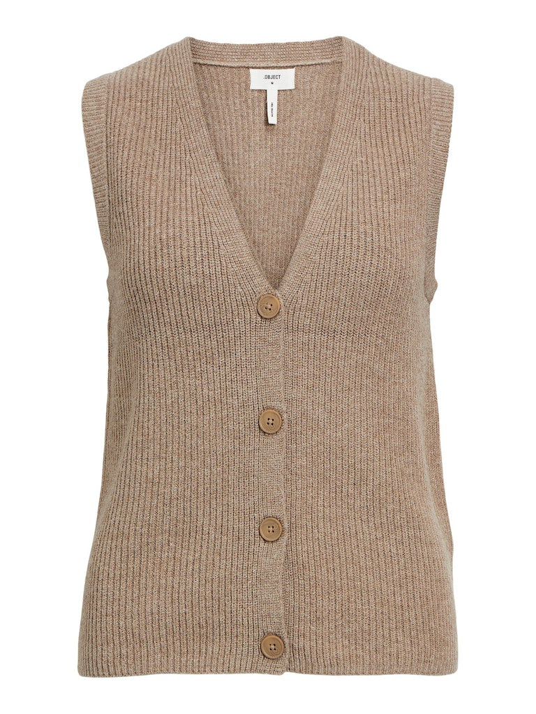 Object - Sleeveless Buttoned Knit Vest - 23043586