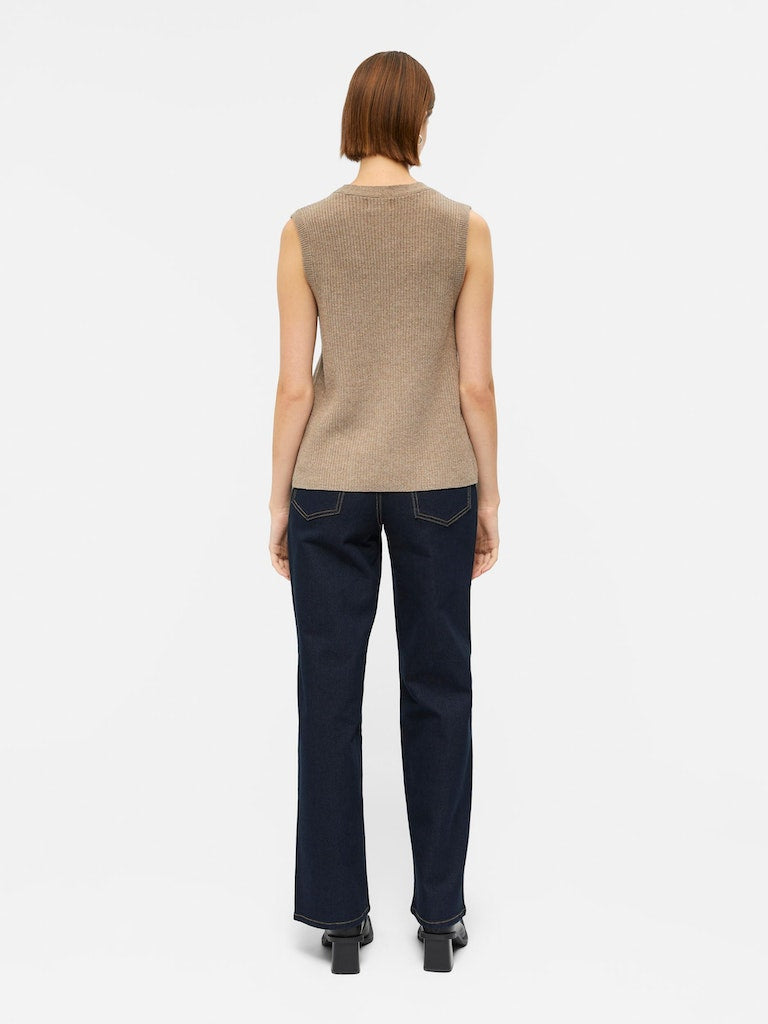 Object - Sleeveless Buttoned Knit Vest - 23043586