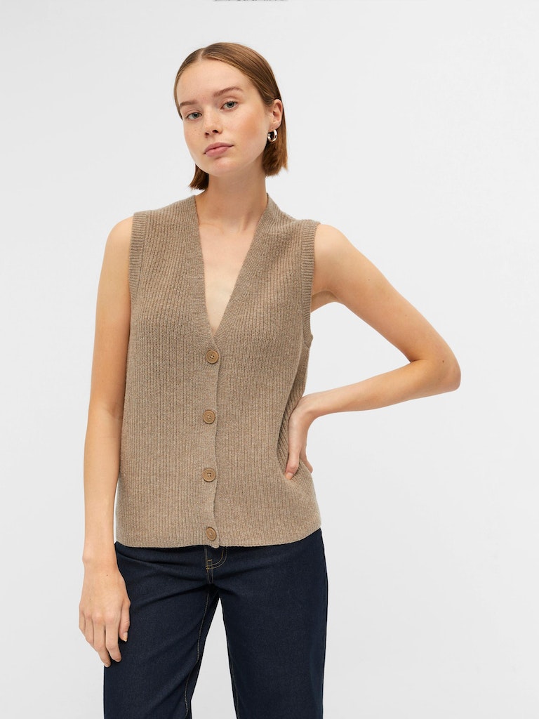 Object - Sleeveless Buttoned Knit Vest - 23043586