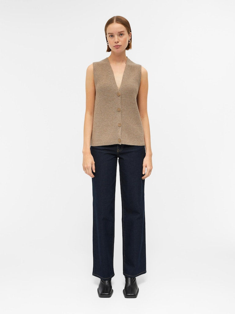 Object - Sleeveless Buttoned Knit Vest - 23043586