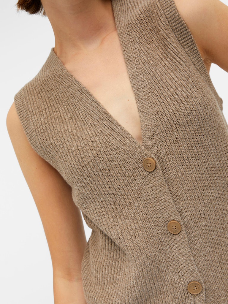 Object - Sleeveless Buttoned Knit Vest - 23043586