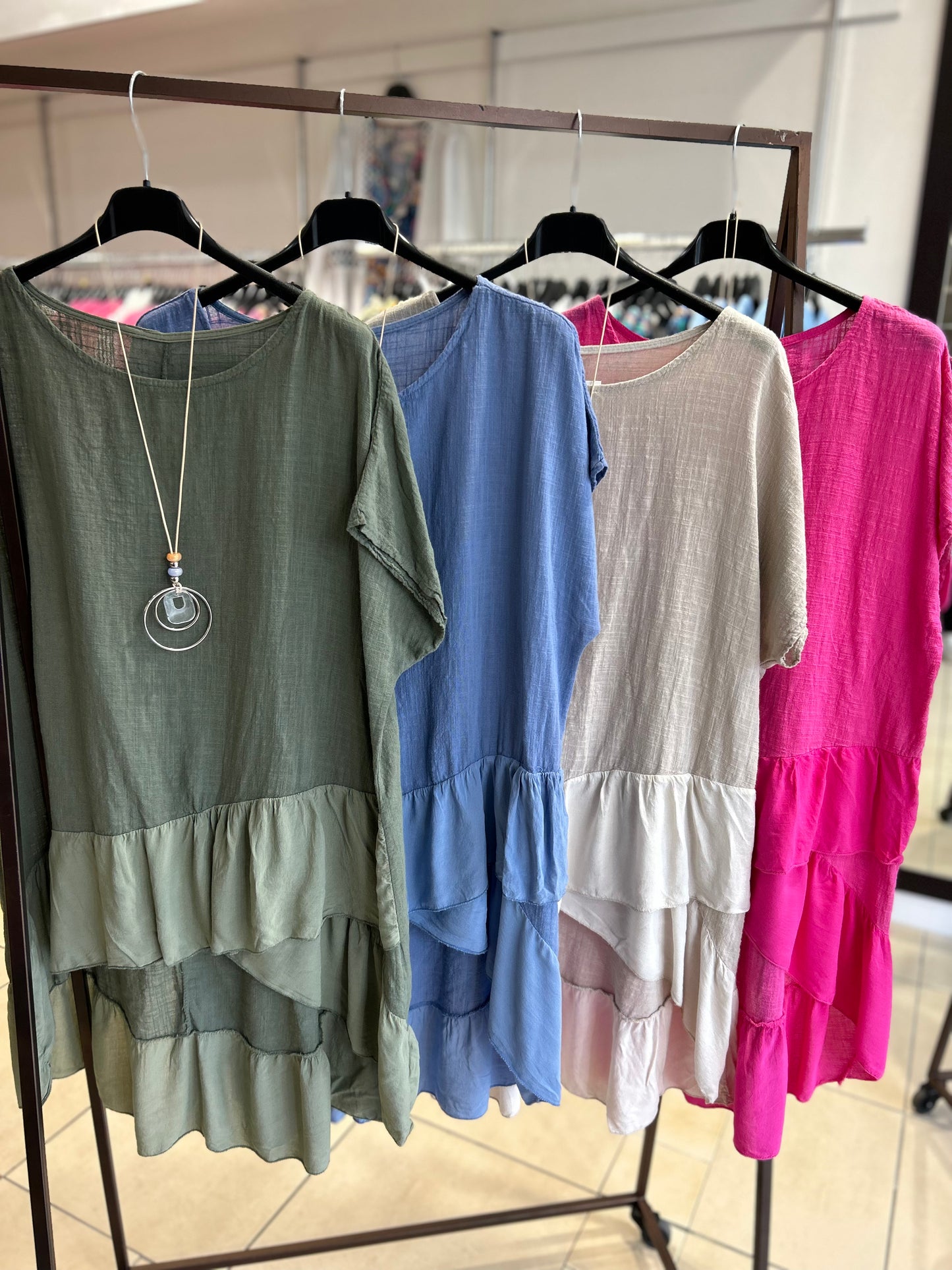 Lipstick - Short Sleeved Linen Tunic - 22853