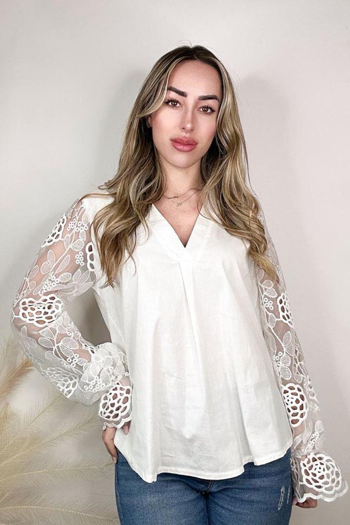 Lipstick - Longsleeve Crochet Sleeved Top - FH2102