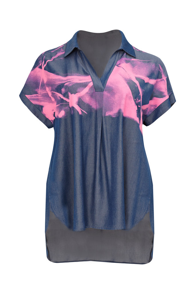 MAT - Print Denim Blouse - 7018