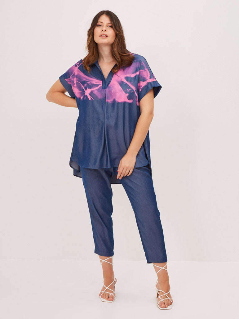 MAT - Print Denim Blouse - 7018