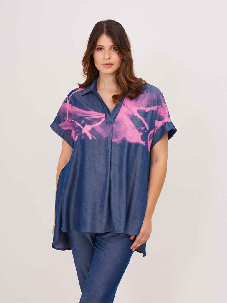 MAT - Print Denim Blouse - 7018