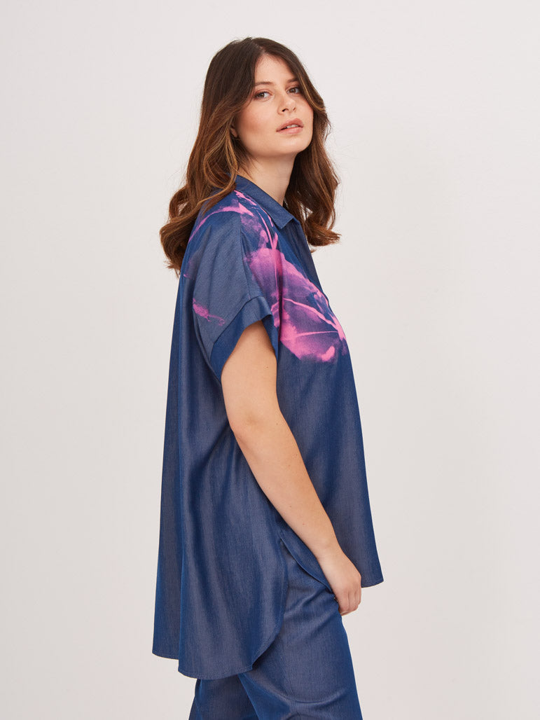 MAT - Print Denim Blouse - 7018