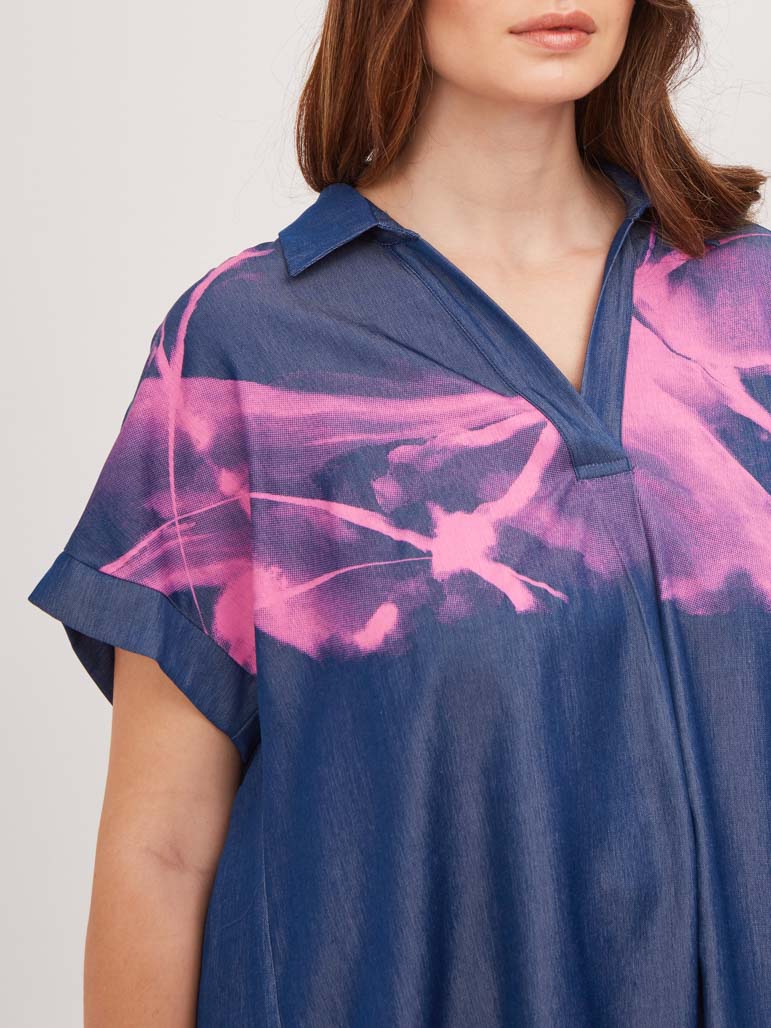 MAT - Print Denim Blouse - 7018