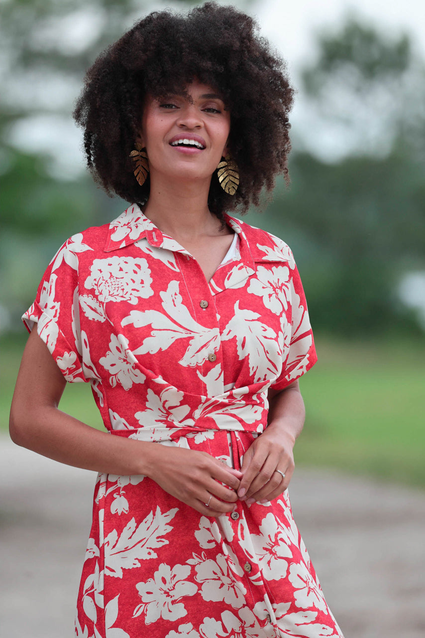 Actuelle - Short-sleeved V-Neck Shirt Dress - 24E007