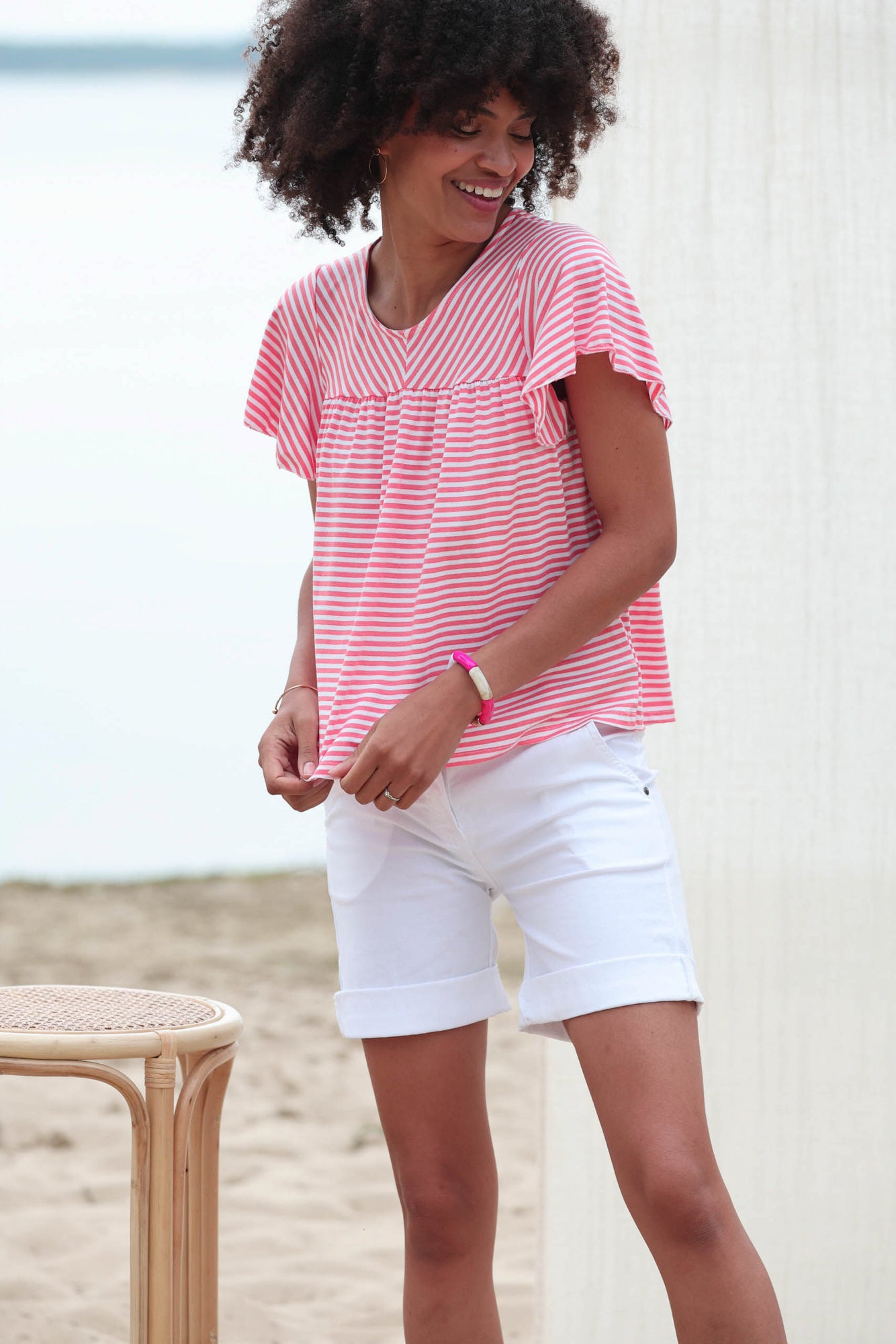 Actuelle - Stripped Round Neck T-Shirt - 24e094