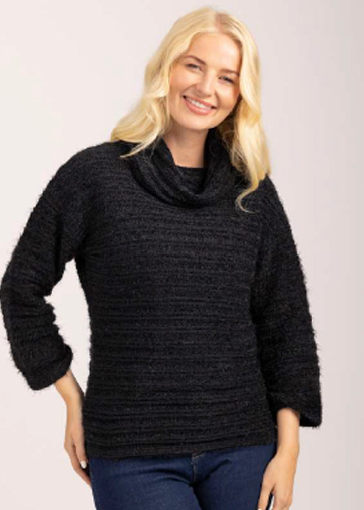 Mudflower - Chenille 3/4 Sleeved Cowl Neck Jumper - 642