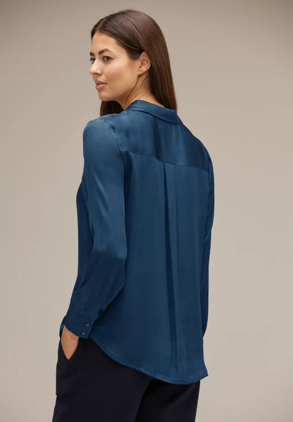 Street One - Solid Satin Shirtcollar Blouse - 344338