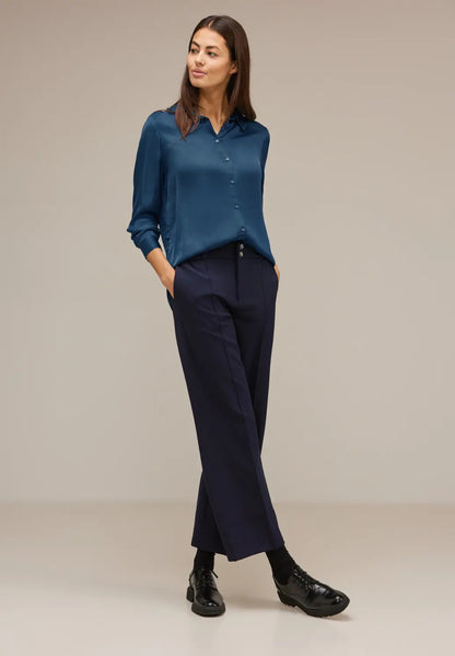 Street One - Solid Satin Shirtcollar Blouse - 344338