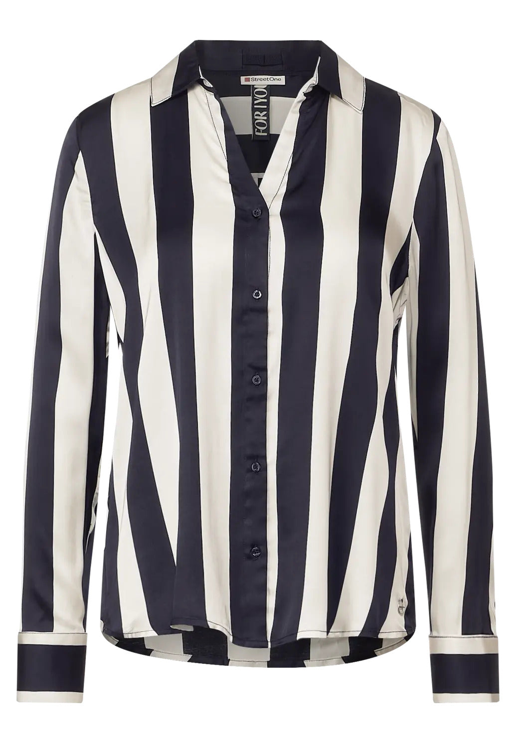 Street One - Striped Shirt Collar Blouse - 344152