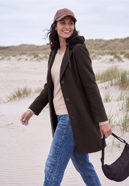 Cecil - Wool revers coat wit fur inlay - Cec 101453