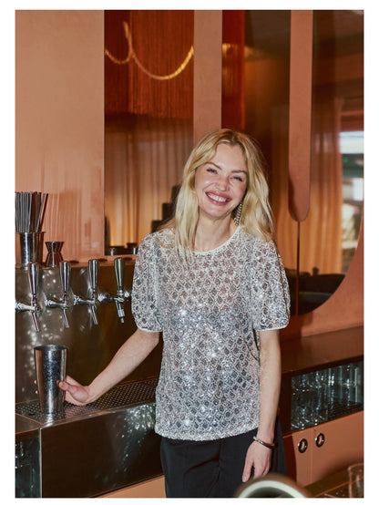Freequent - Jersey mesh sequin blouse - Fq 212199