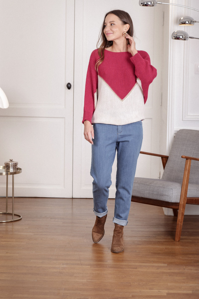 Actuelle - Bi-Colour Sleeved Sweater - 23H006