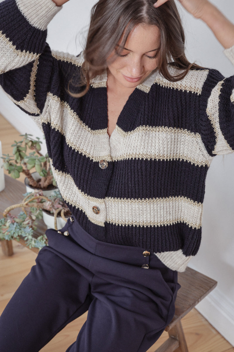 Actuelle - Cardigan V-mhuineál Stripped - 23h010