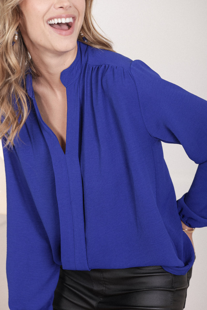 Actuelle - V-Neck Blouse with Reverse Cuff - 23H024
