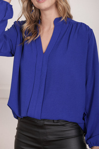 Actuelle - V-Neck Blouse with Reverse Cuff - 23H024
