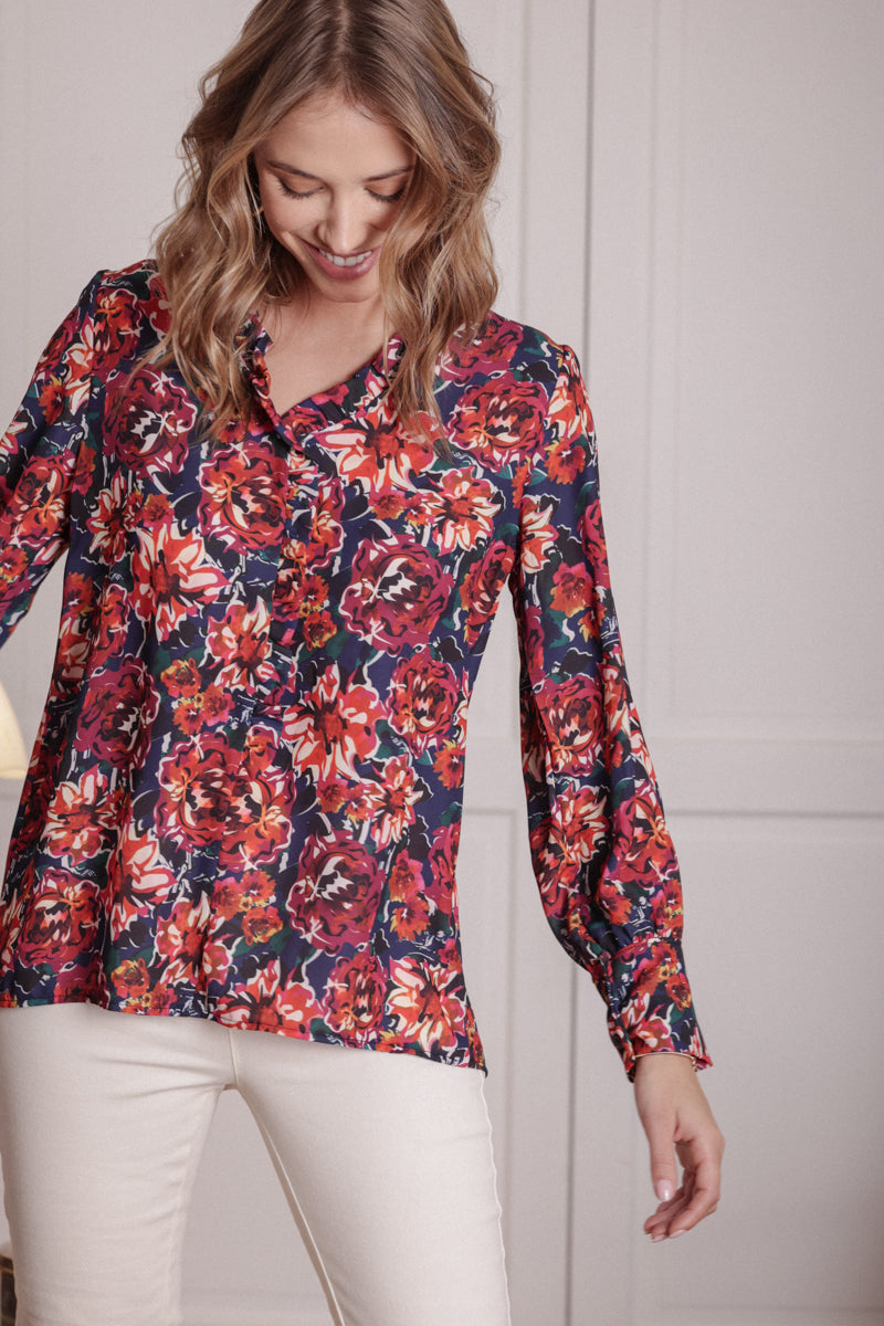 Actuelle - V-Neck Flower Printed Blouse - 23h073