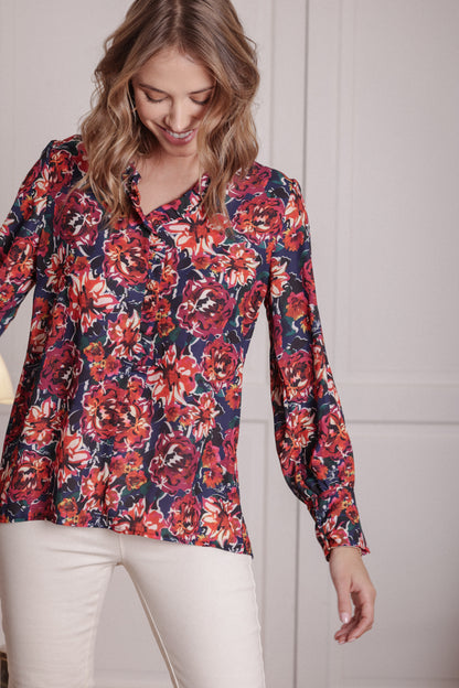 Actuelle - V-Neck Flower Printed Blouse - 23h073