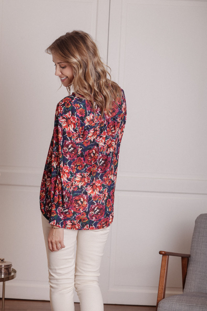 Actuelle - V-Neck Flower Printed Blouse - 23h073