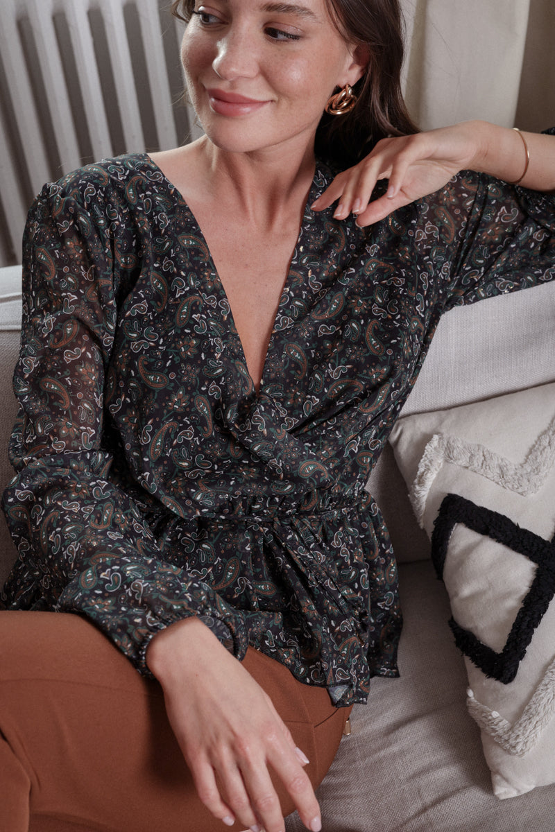 Actuelle - V-Neck Paisley Printed Blouse - 23h110