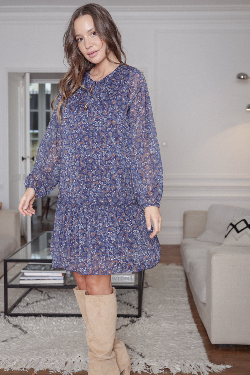Actuelle - V-Neck Gúna Clóbhuailte Paisley - 23h111