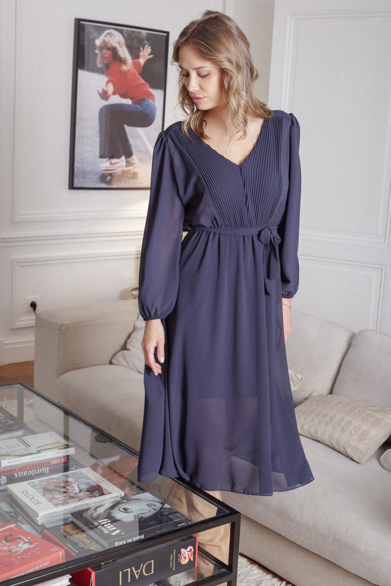 Actuelle - Pleated V-Neck Dress - 23H143