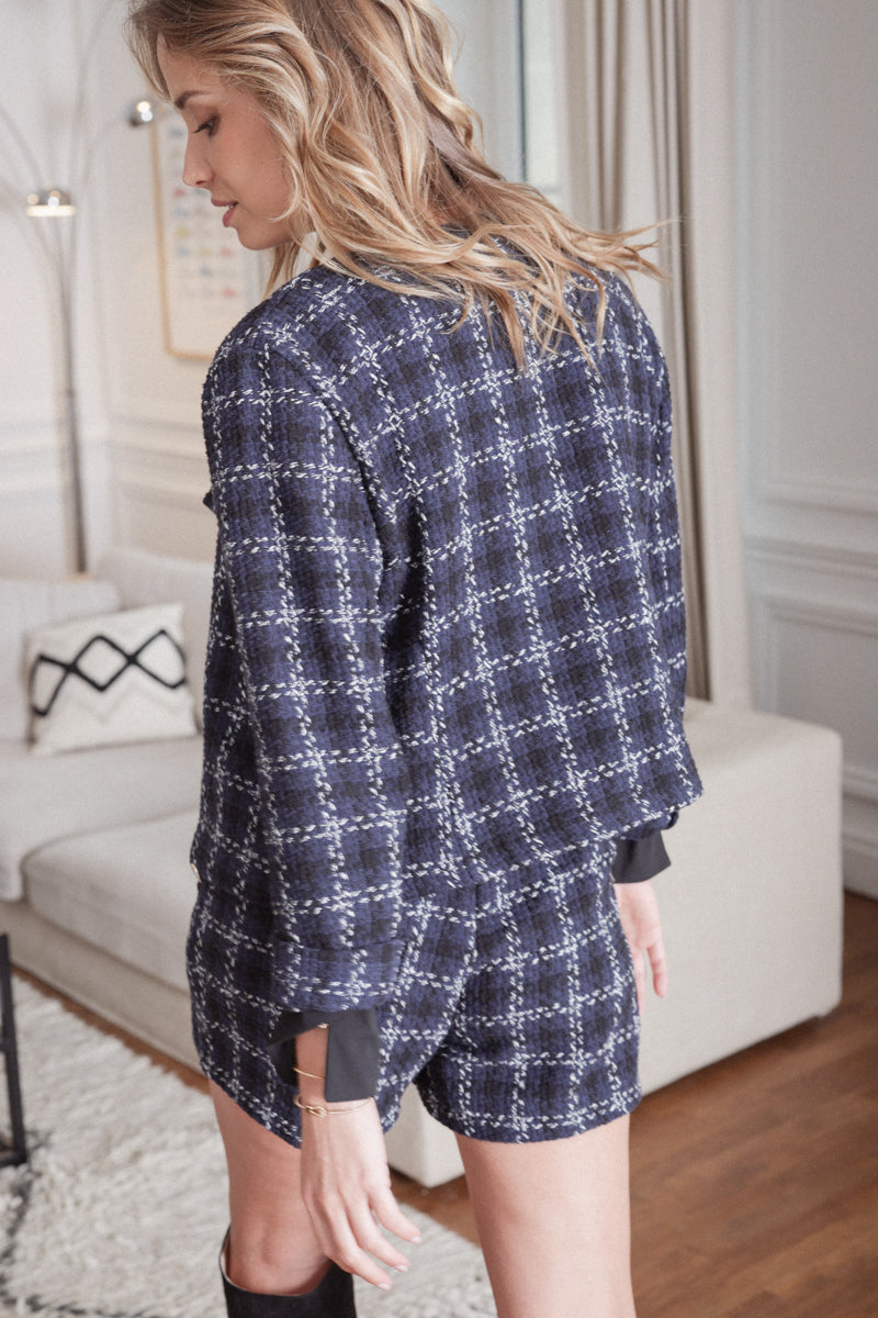Actuelle - Round Neck Tweed Jacket - 23H158