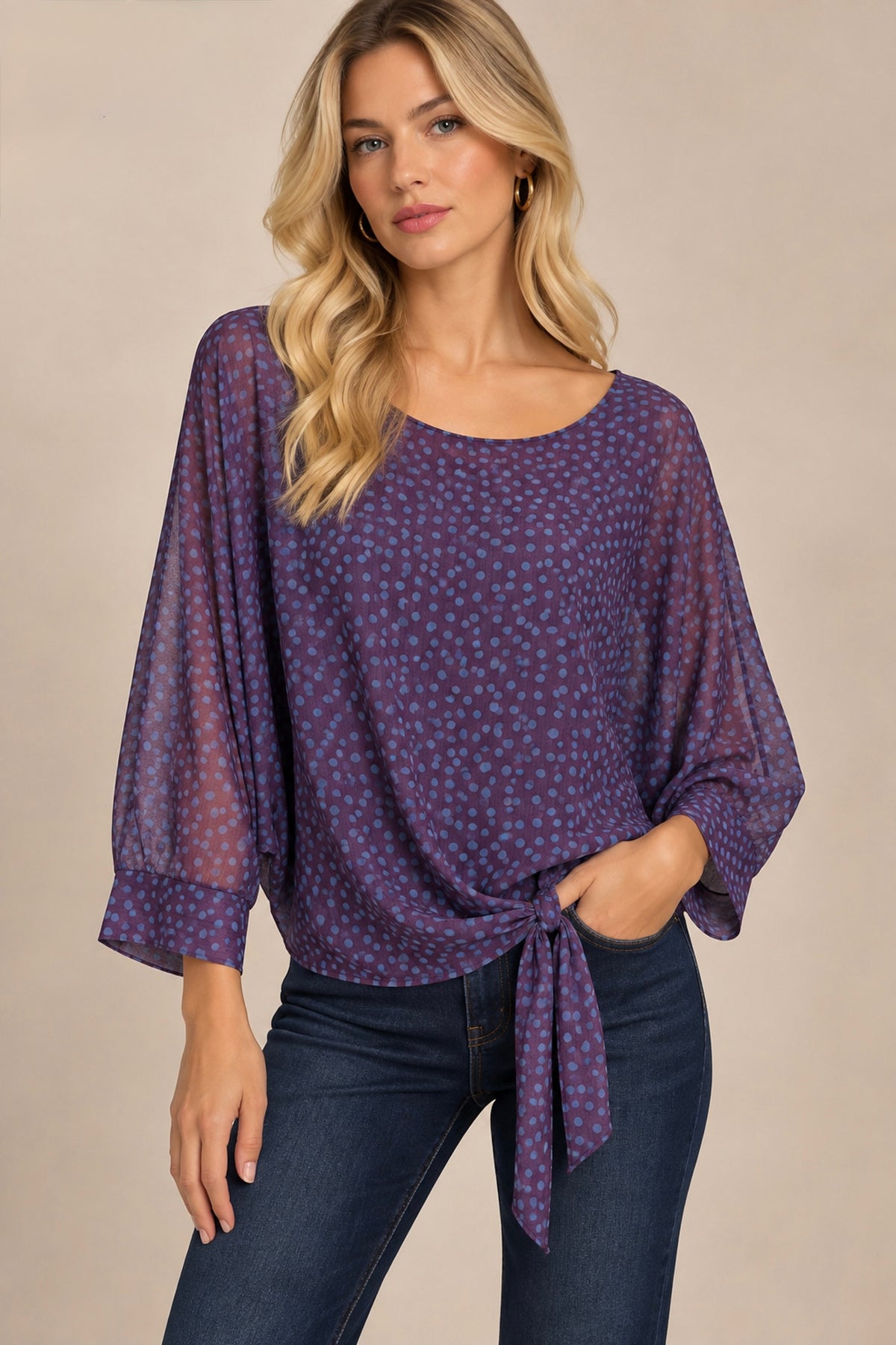 Lamiar - Polka dot tie blouse - Lam 13759yz
