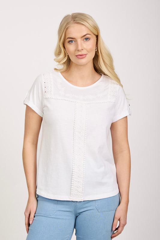 Mudflower - Lace Trim Embroidered T-Shirt - 428  S4