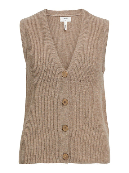 Object - Sleeveless Buttoned Knit Vest - 23043586