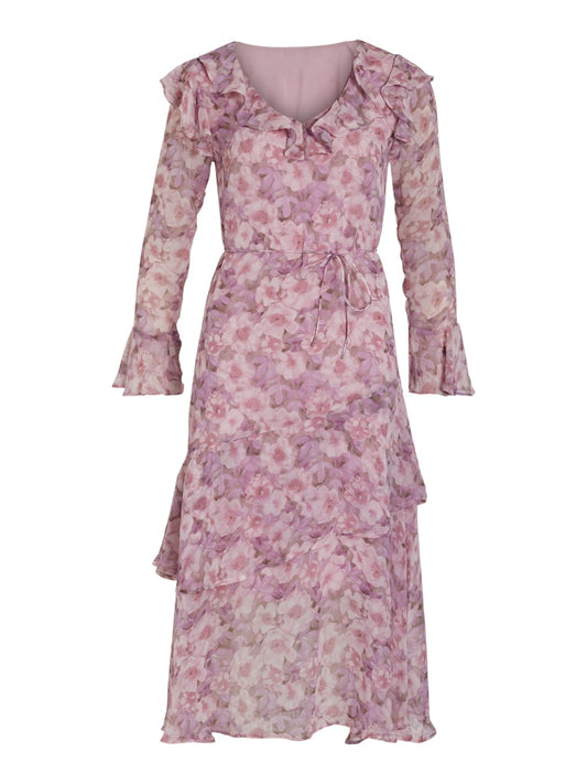 Vila - Ariva Long-sleeved Frill Midi Dress - 14102975