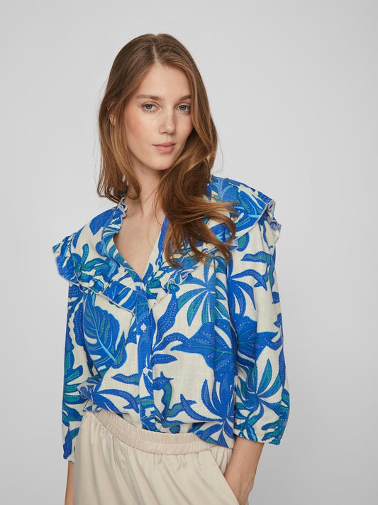 Vila - Pana 3/4 Sleeved Ruffle Top - 14089955