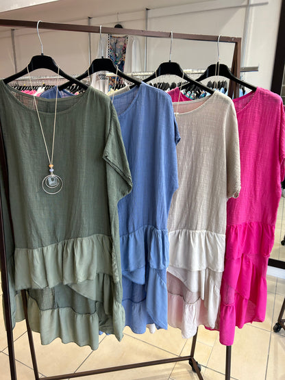 Lipstick - Short Sleeved Linen Tunic - 22853