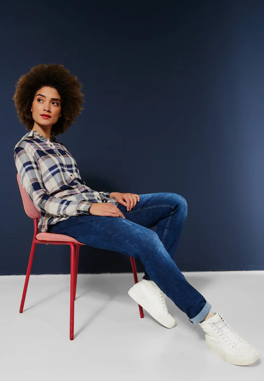 Street One - Check Collared Blouse - 343651