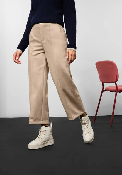 Street One - Wide Leg Velour Trousers - 375932