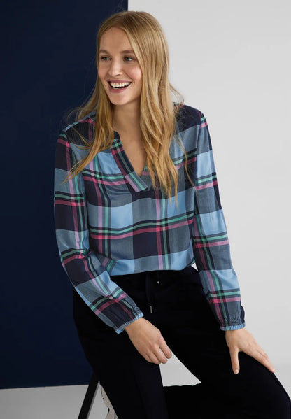 Street One - Check Blouse with Splitneck - 343718