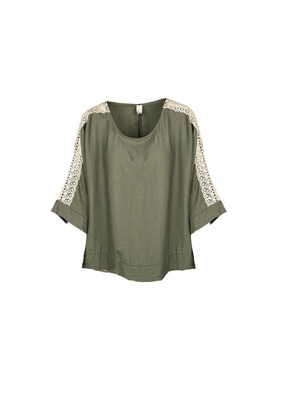 Lipstick - Longsleeved Top with Crochet Sleeve - 2107