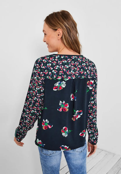 Cecil - Flower Print Mix Blouse - 343786